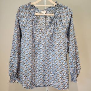 J. Crew Factory Cotton artist top Sz M Shirt Blouse Floral Block Print BO751